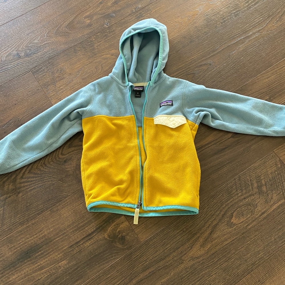 Patagonia Kids Blue and Yellow Fleece Hoodie